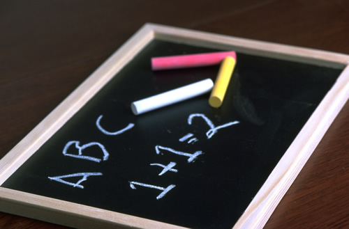 Chalk board with A B C and 1+1=2