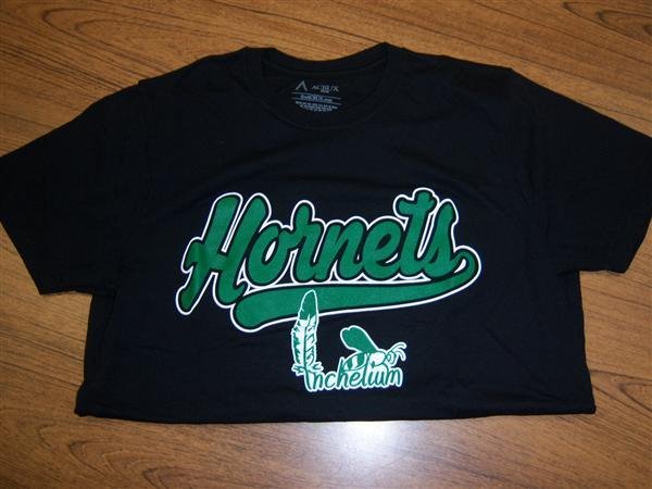 Black t-shirt with Green Hornets and Inchelium logo