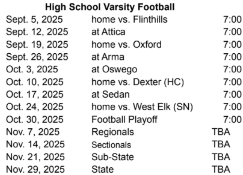 HS Varsity Schedule
