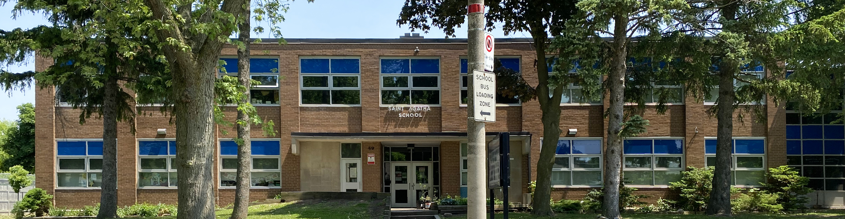 The front of the school building.