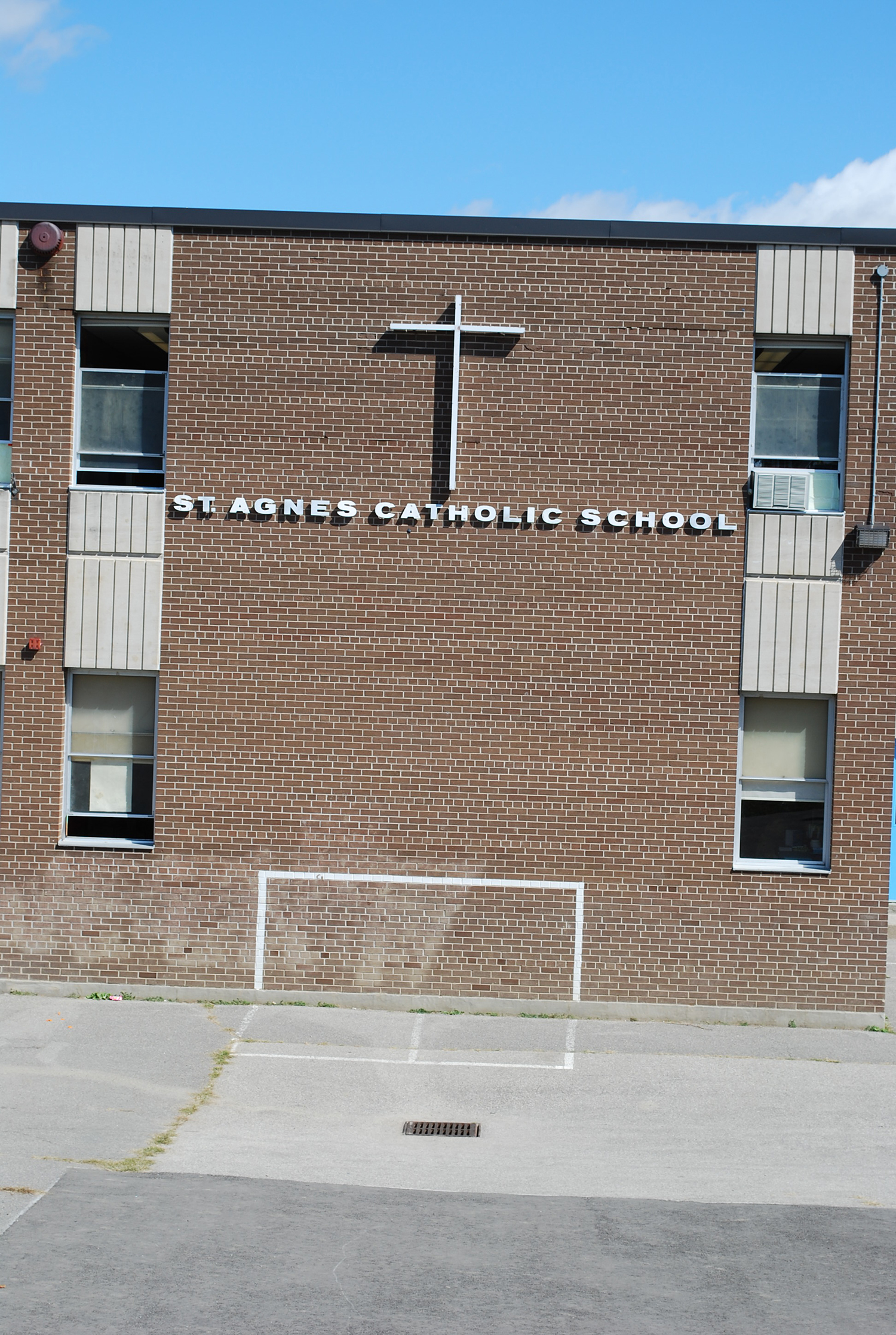 The front of the school building.