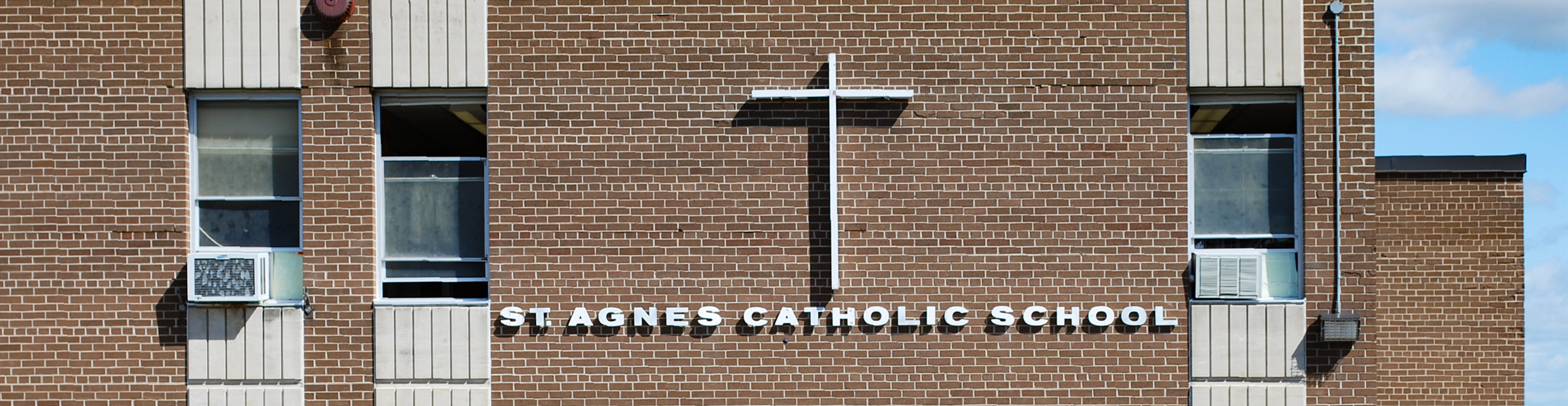 The front of the school building.