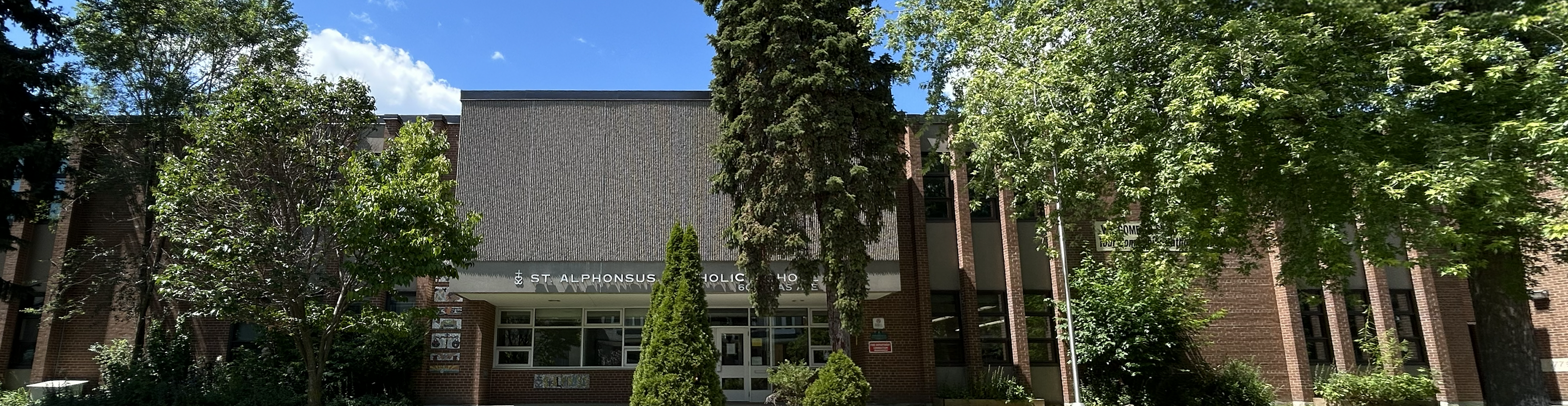 The front of the school building.