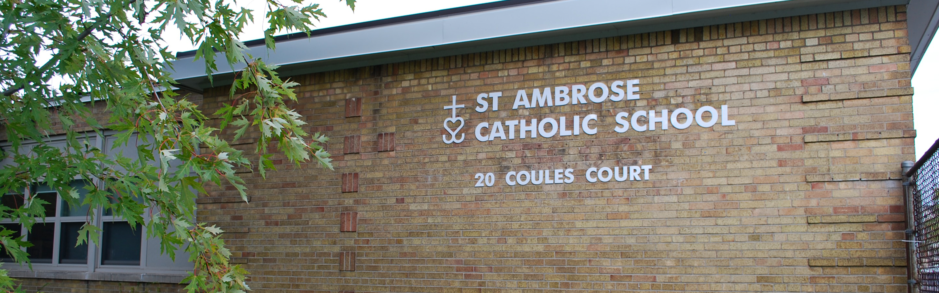 The front of the St. Ambrose Catholic School building.