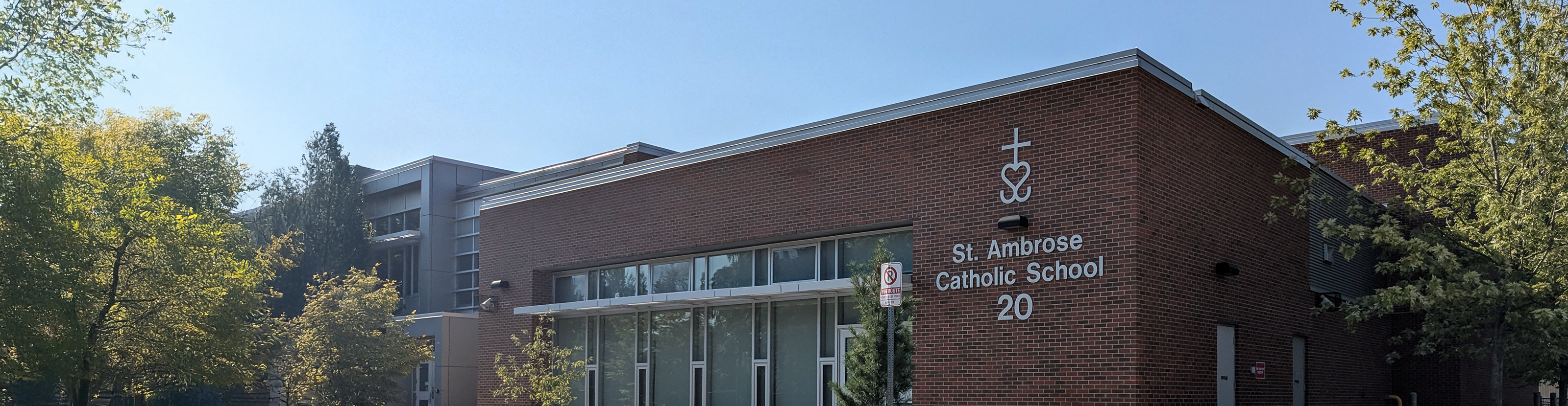 The front of the school building.