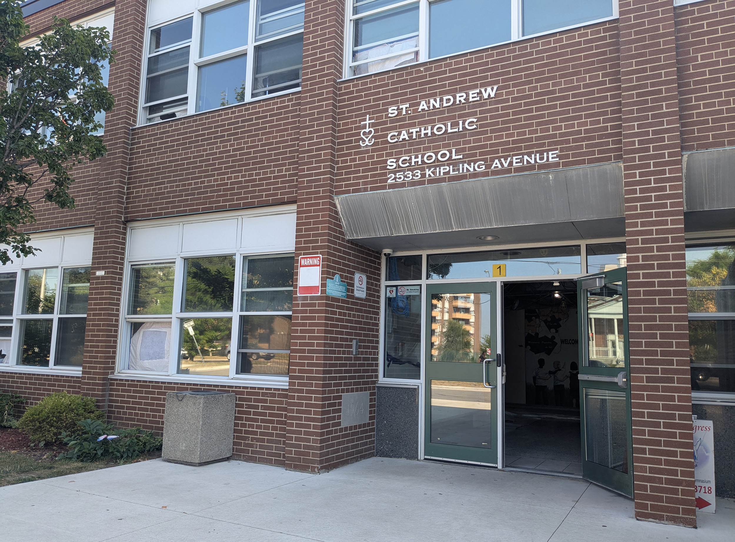 The front of the St. Andrew Catholic School building