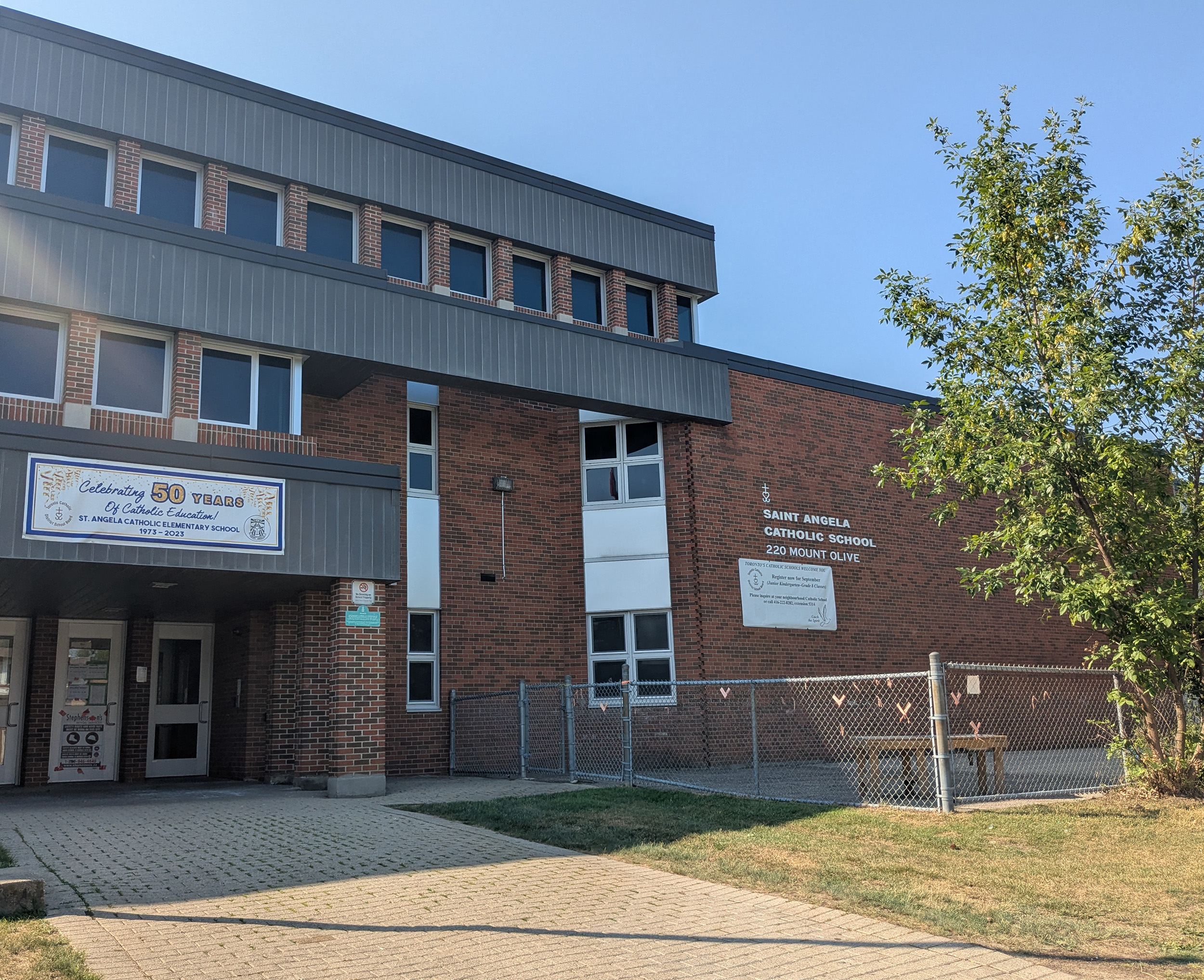 The front of the St. Angela Catholic School building