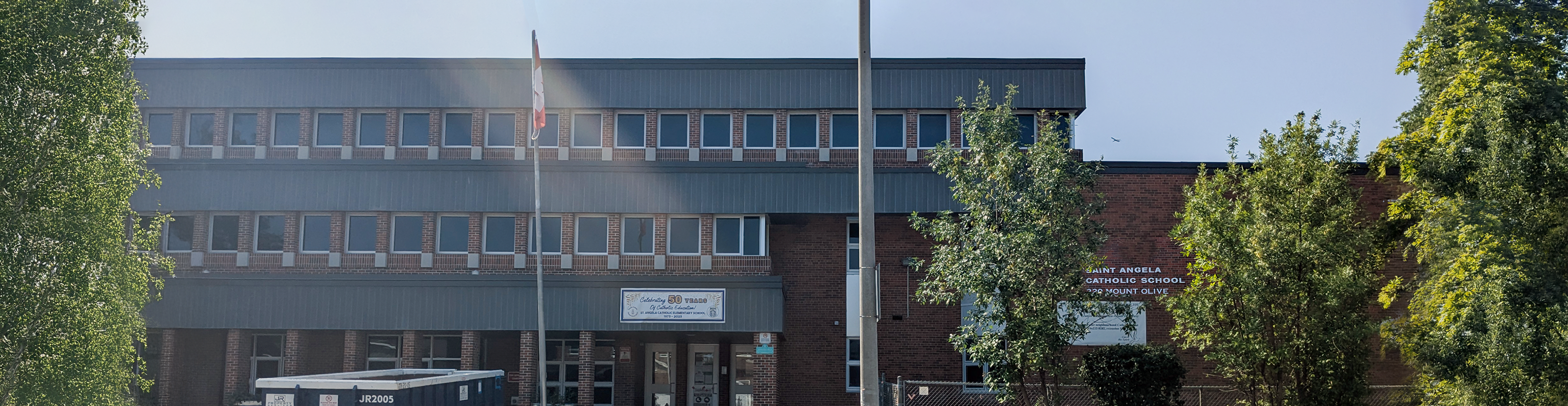 The front of the school building.