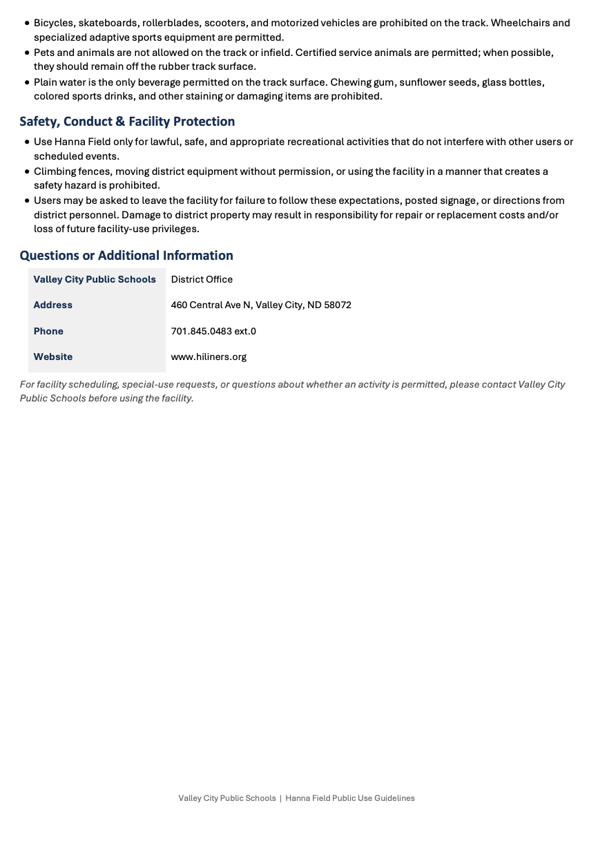 Rules & Guidelines for Public Use of Hanna Field