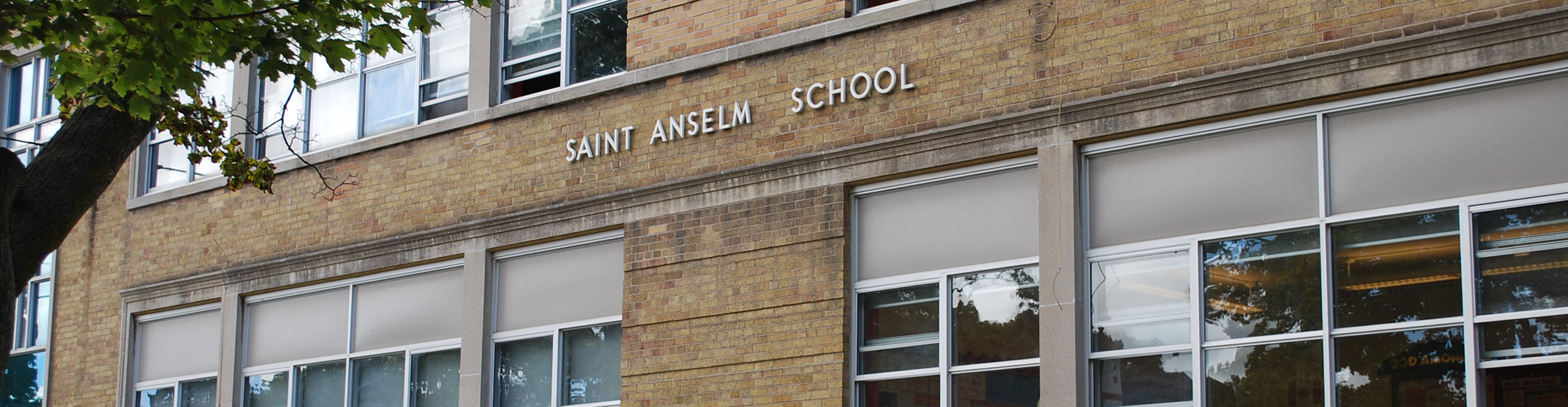 The front of the school building.