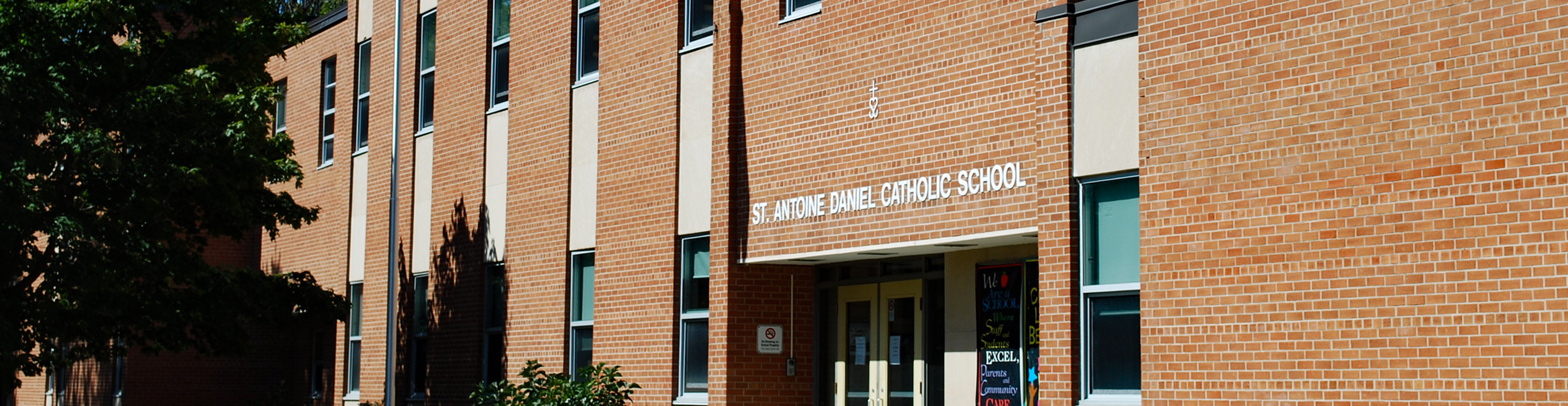 The front of the school building.