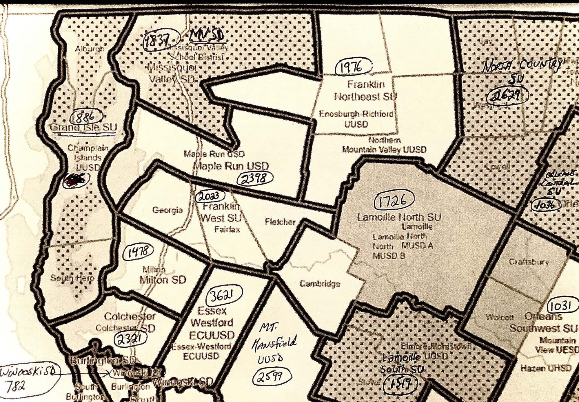 Map of NE Vermont School Districts