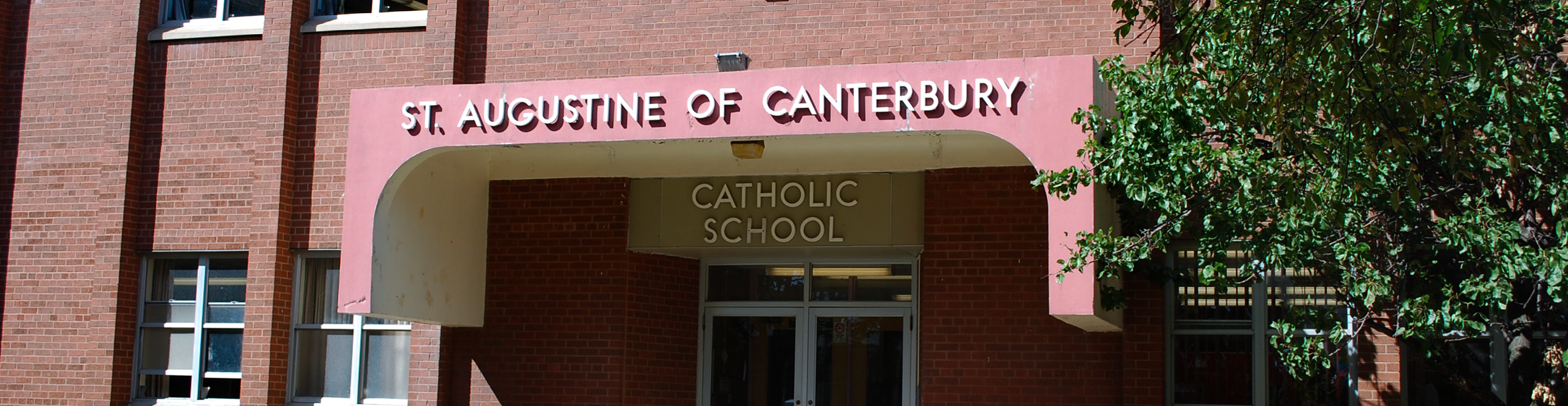 The front of the school building.