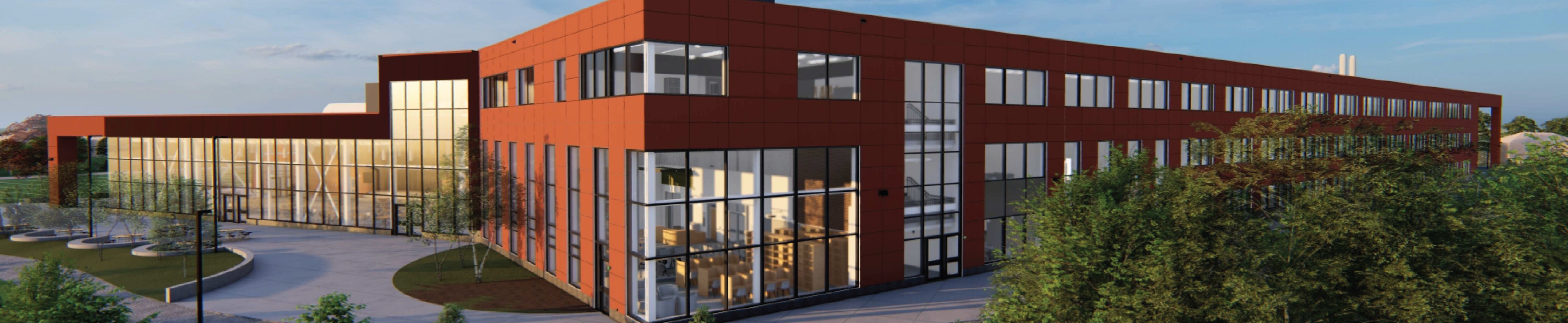 A drawing of the new Bishop Allen Academy school building.