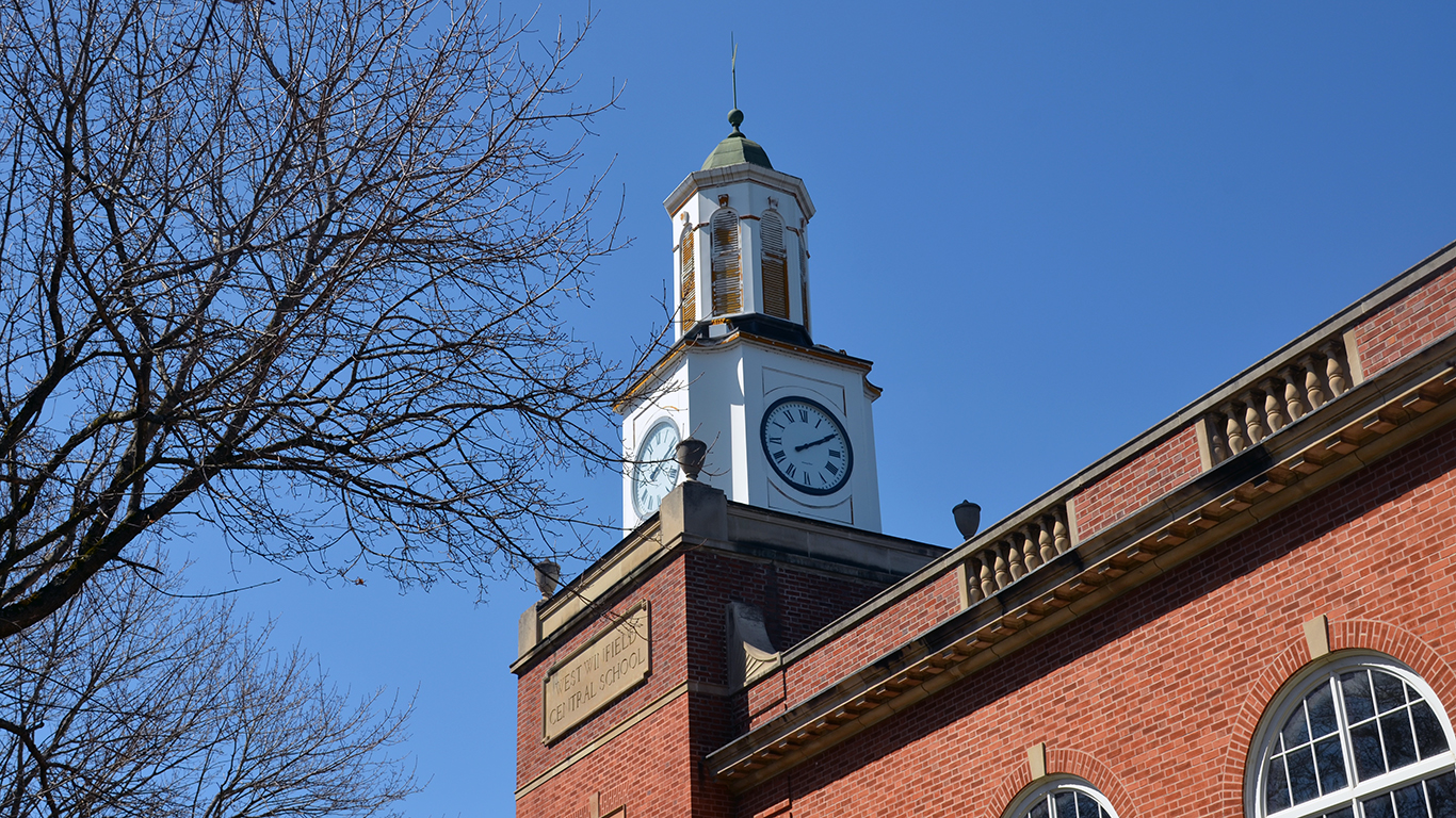 The clock tower on Mount Markham Middle School