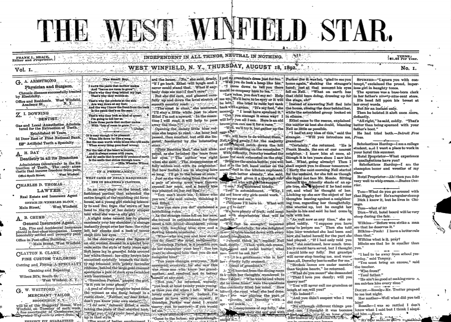 First Edition of the West Winfield Star