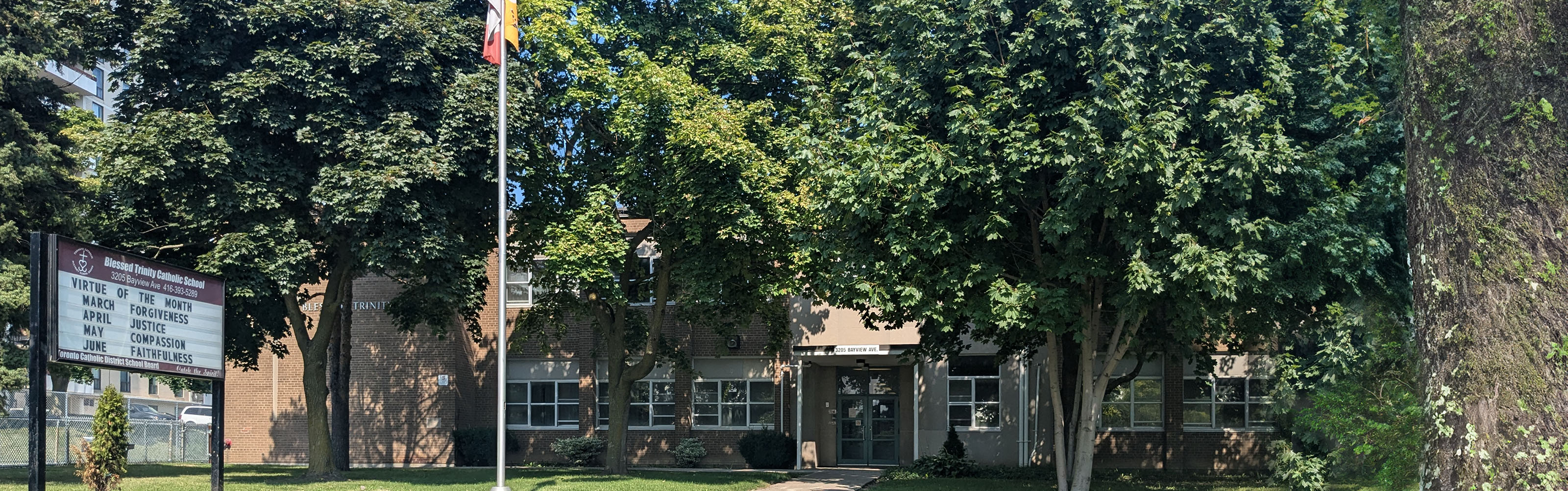 The front of the school building