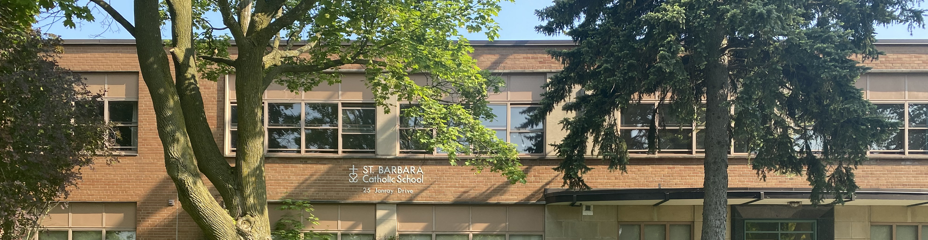 The front of the school building.