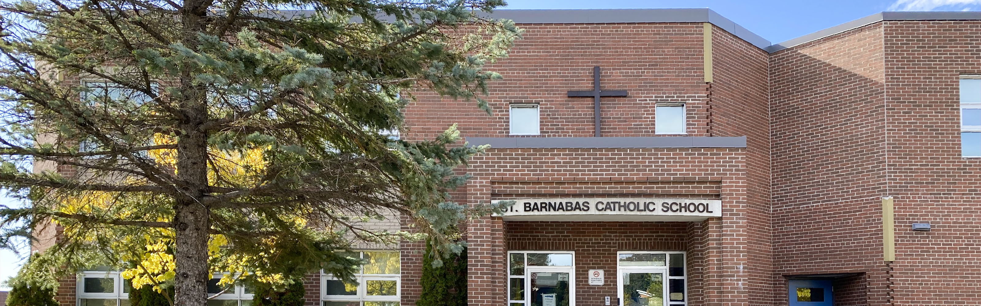 The front of the St. Barnabas Catholic School building.