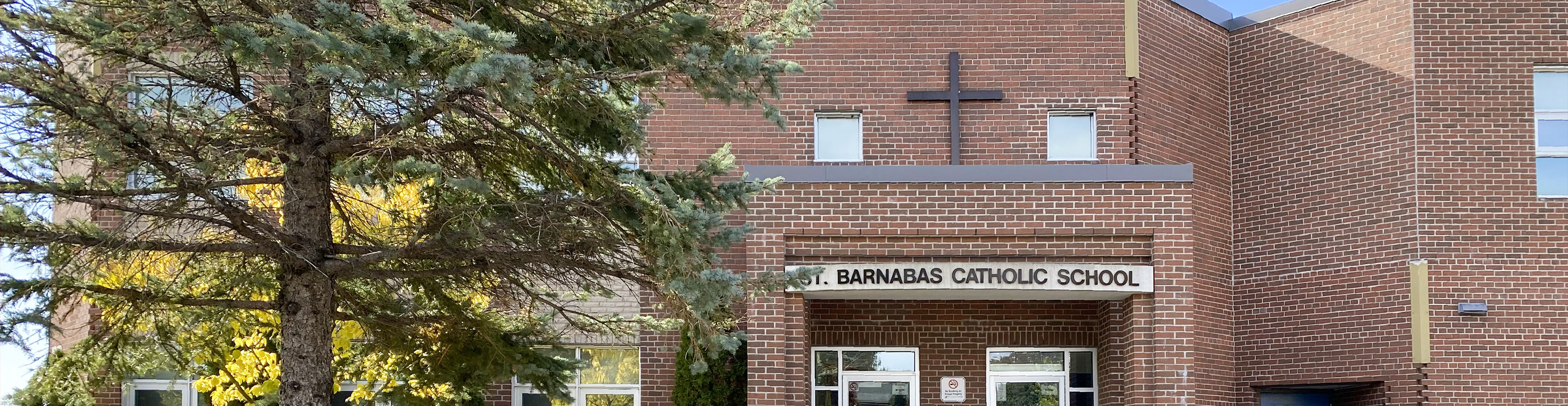 The front of the St. Barnabas Catholic School building.