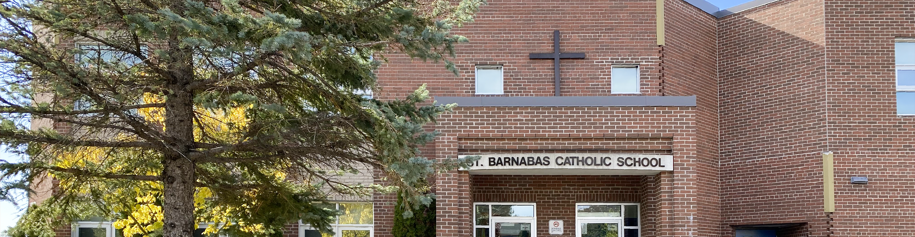 The front of the school building.