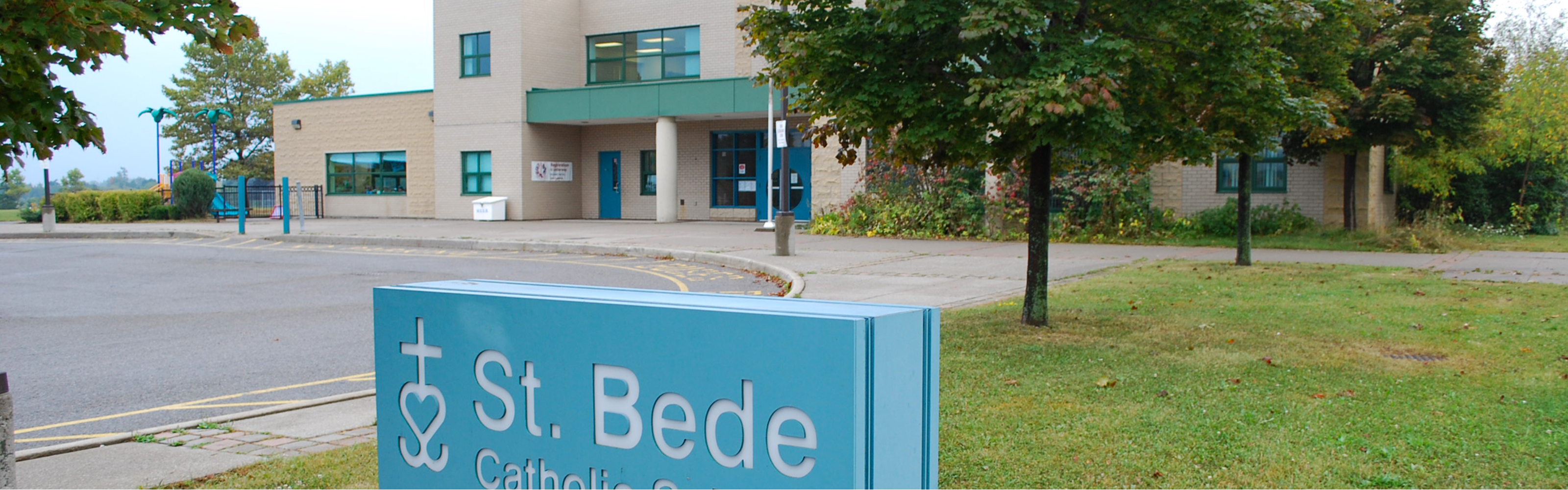 The front of the school building.