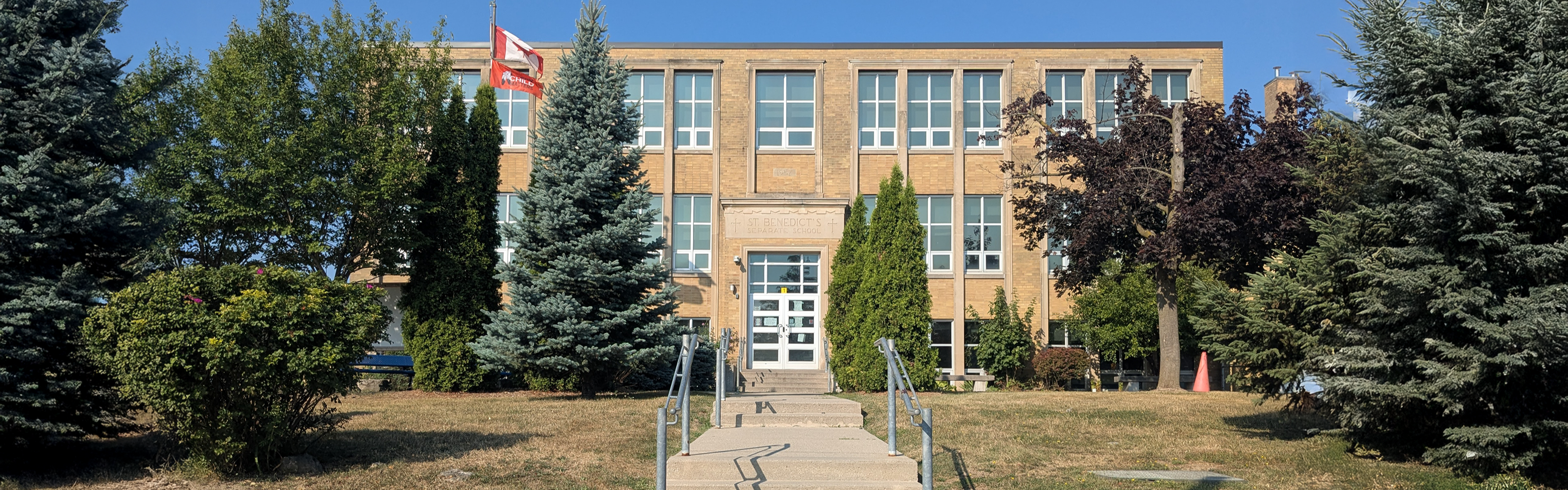 The front of the St. Benedict Catholic School building.