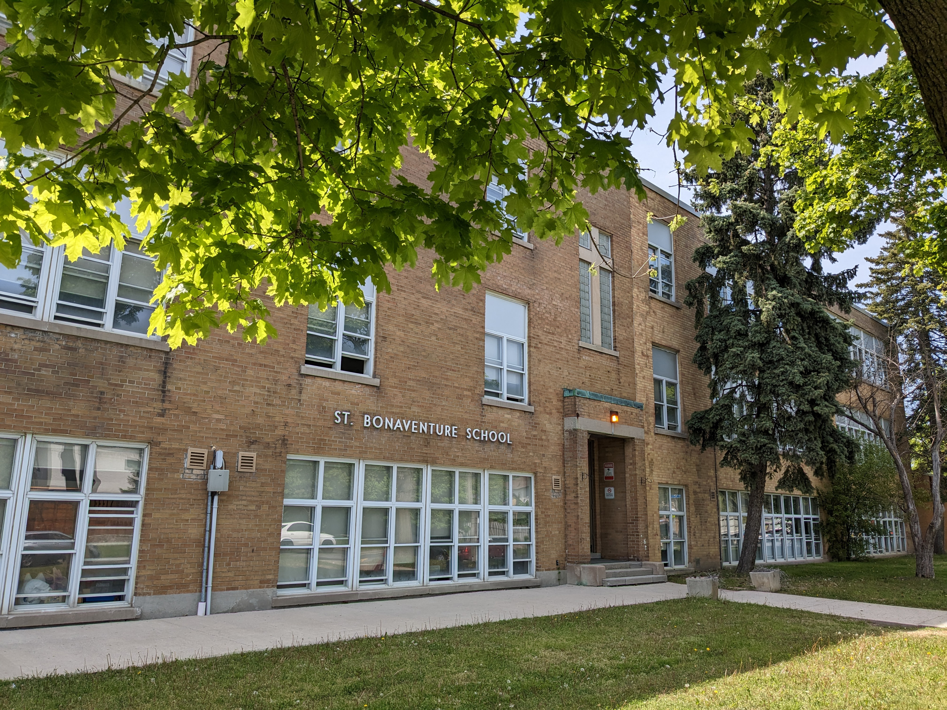 Photo of the front of the St. Bonaventure Catholic School building