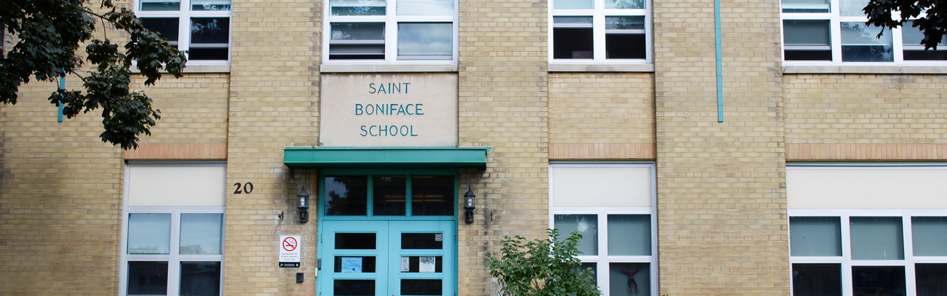 The front of the school building.