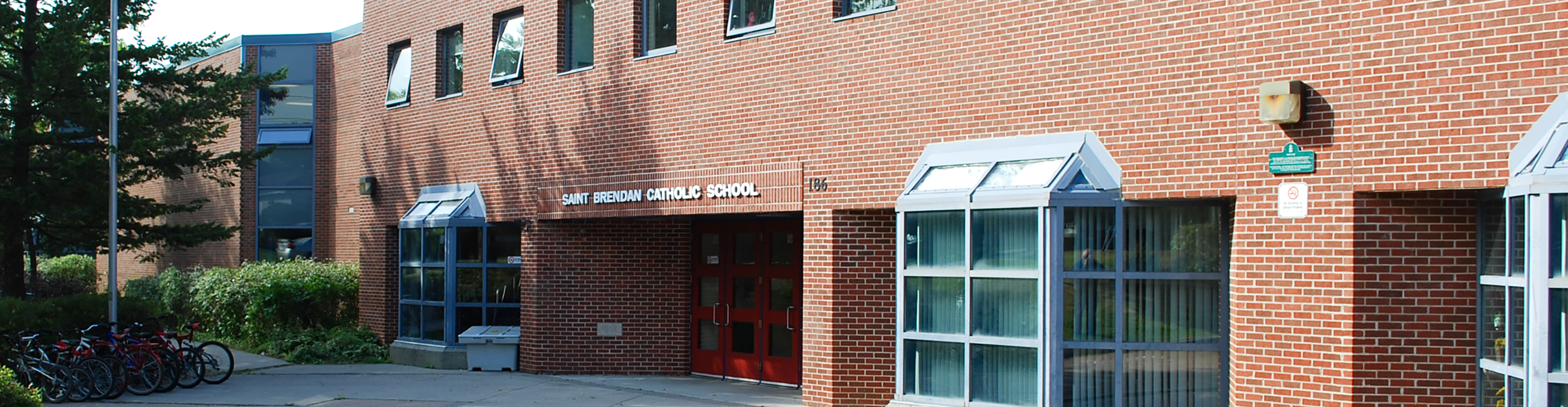 An image of the school building's front entrance.