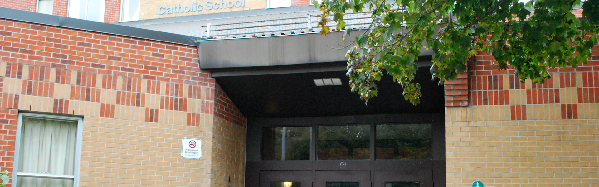 The front of the school building.