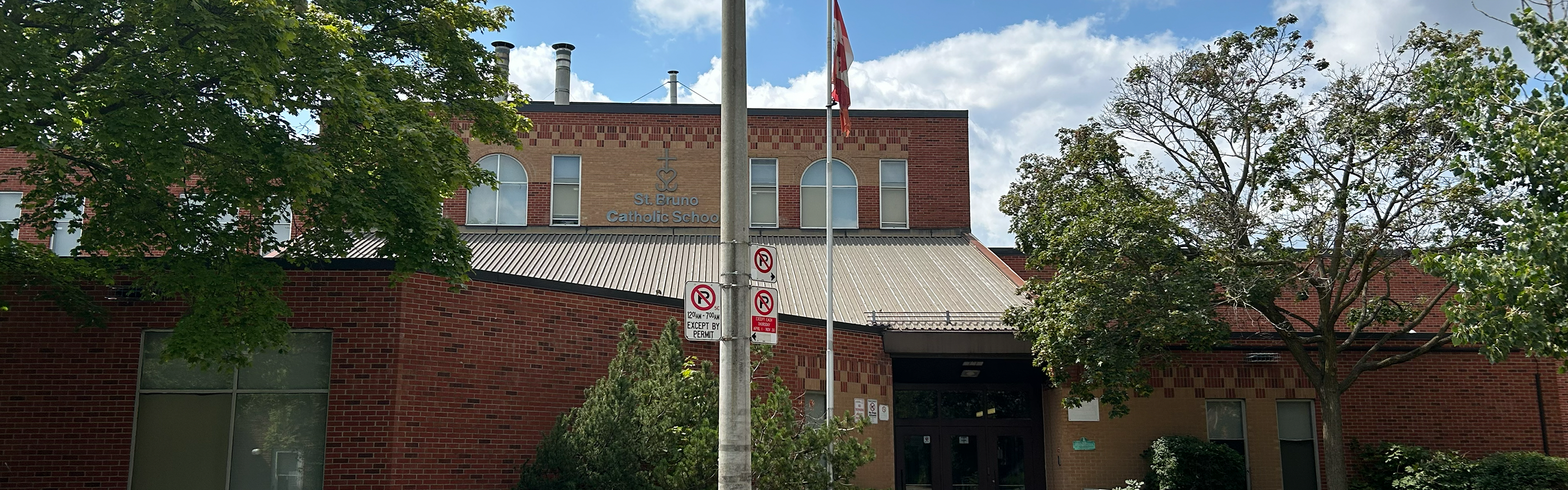 The front of the St. Bruno / St. Raymond Catholic School building.