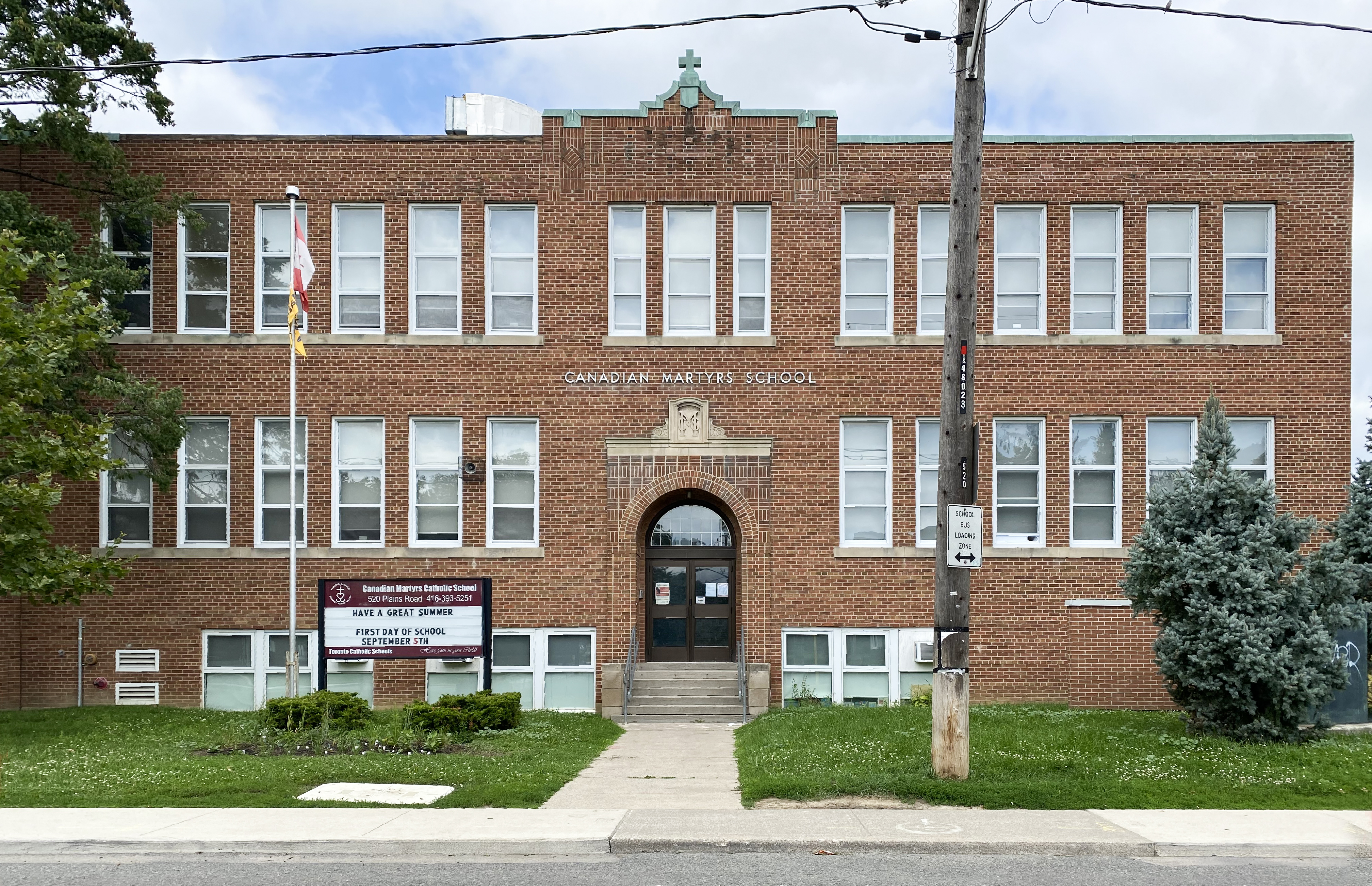 The front of the Canadian Martyrs Catholic School building