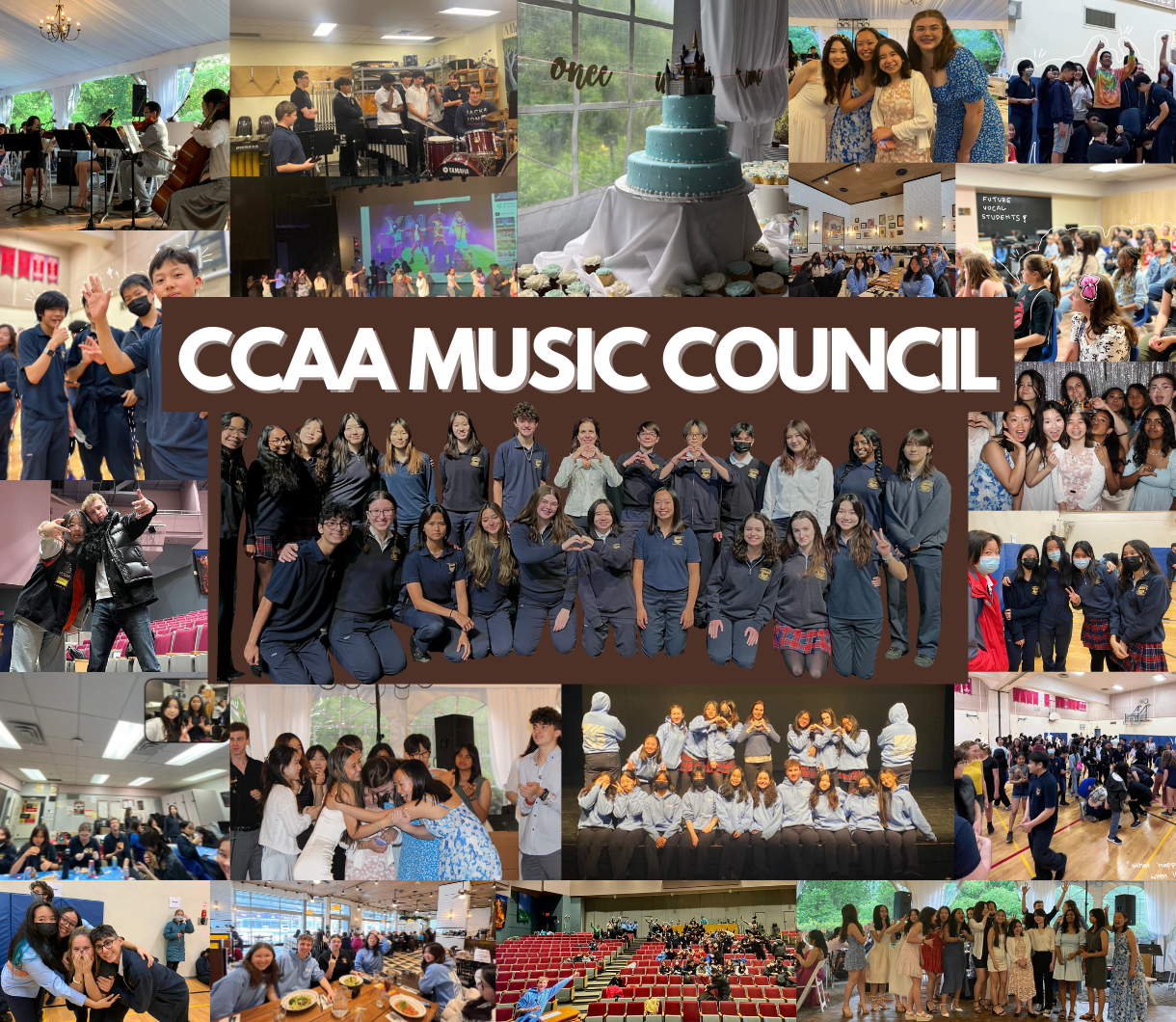 Photo collage showing multiple images showcasing Cardinal Carter students in school with "CCAA Music Council" written in the middle.