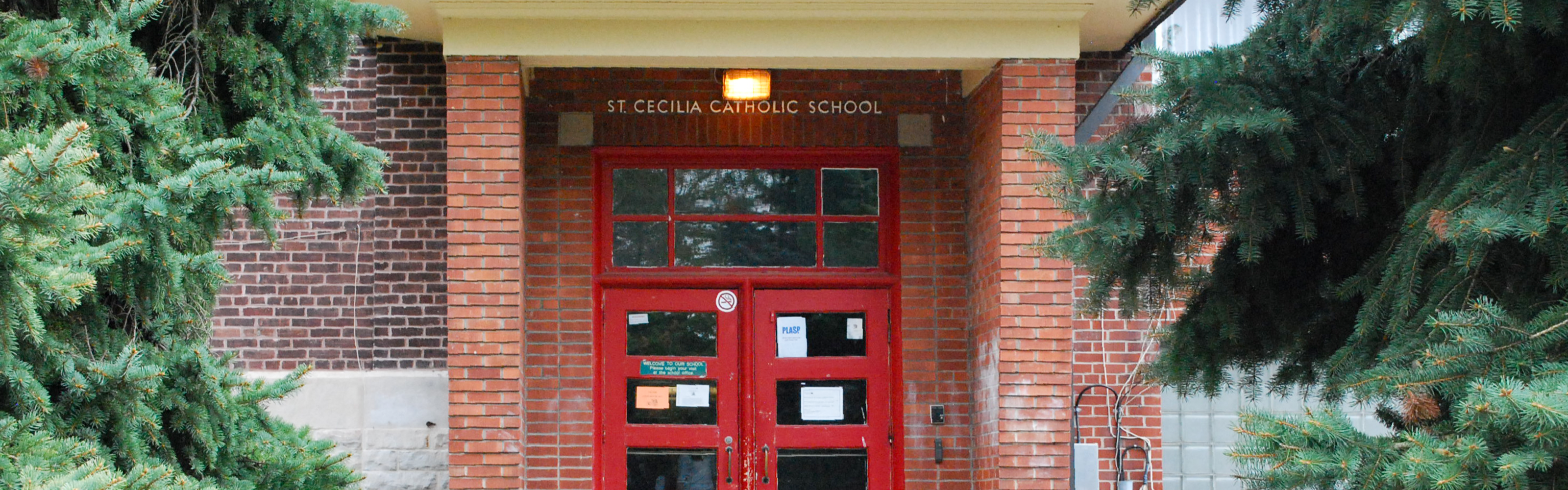 The front of the St. Cecilia Catholic School building.