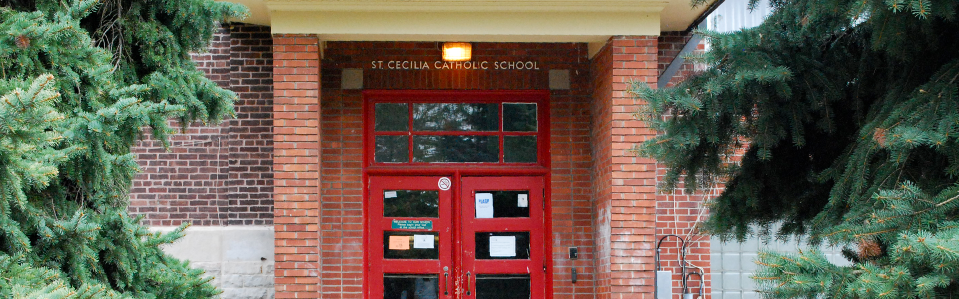 The front of the school building.