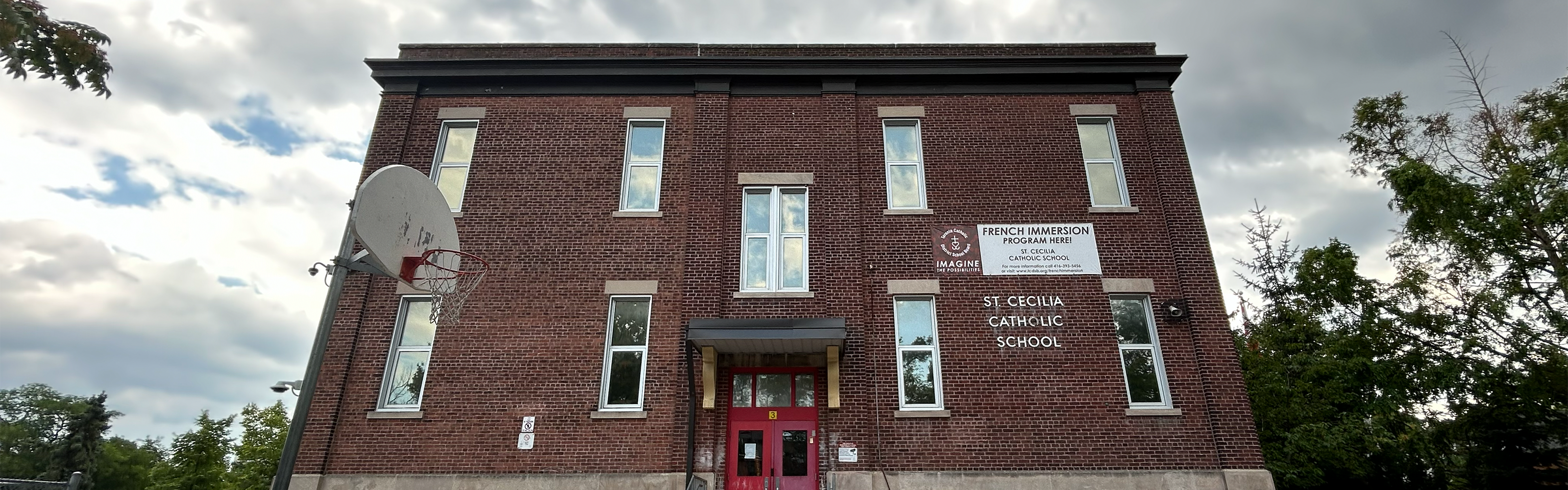 The front of the St. Cecilia Catholic School building.