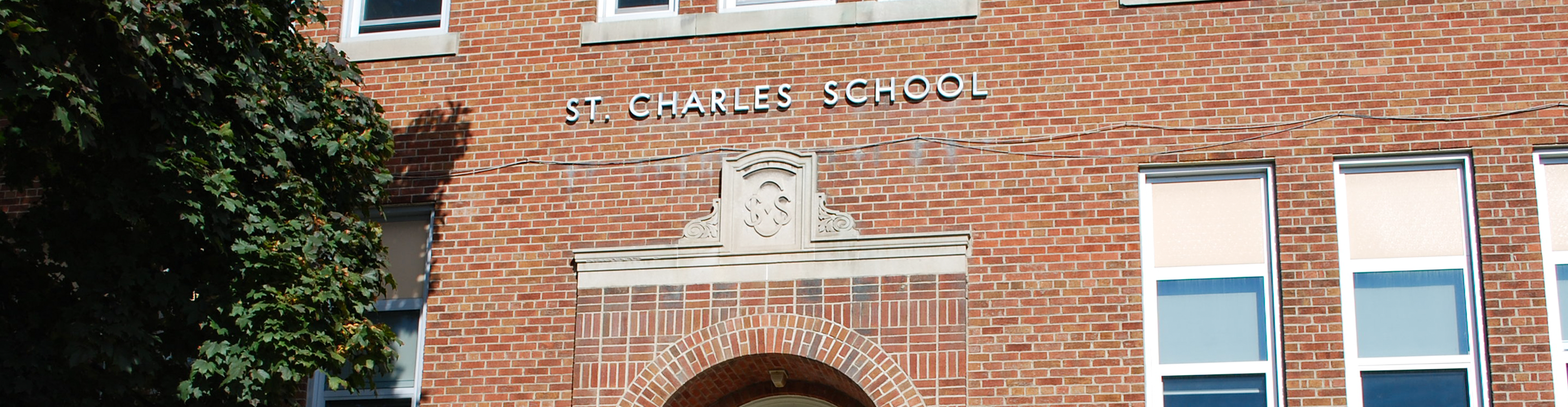 The front of the school building.