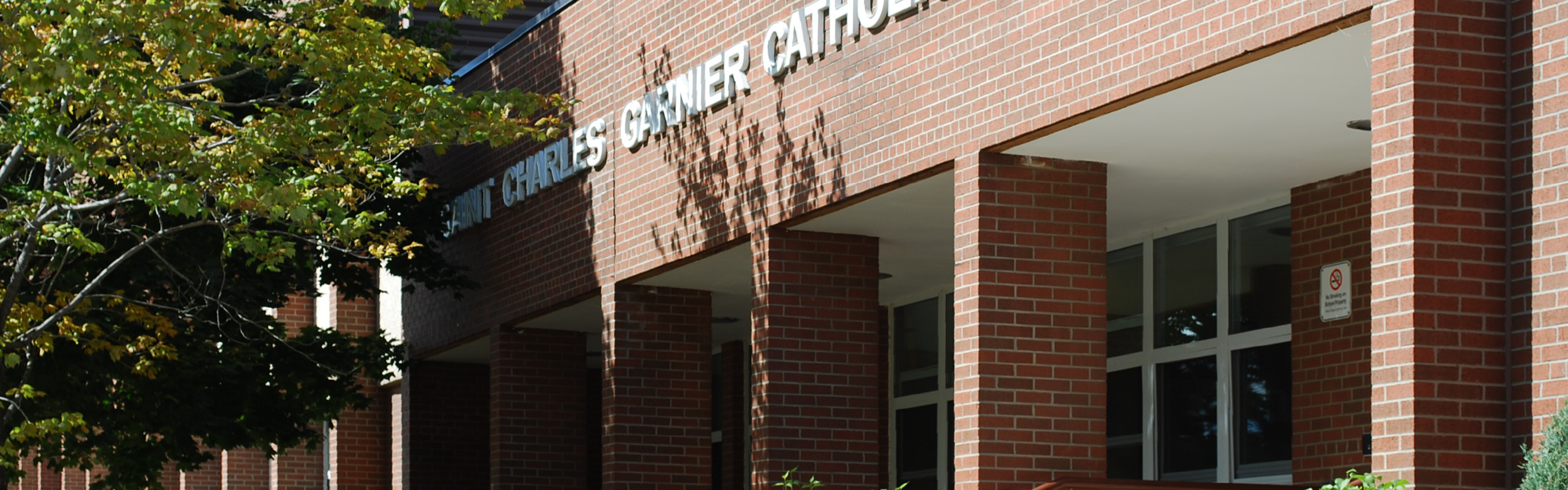 The front of the St. Charles Garnier Catholic School building.