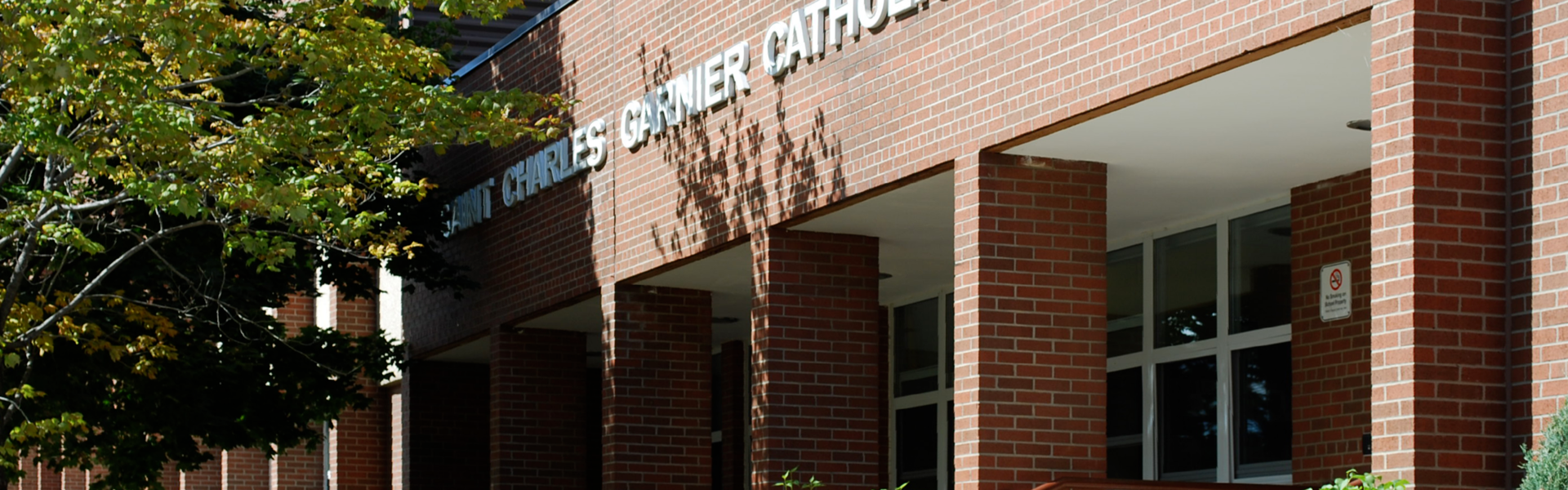 The front of the school building.