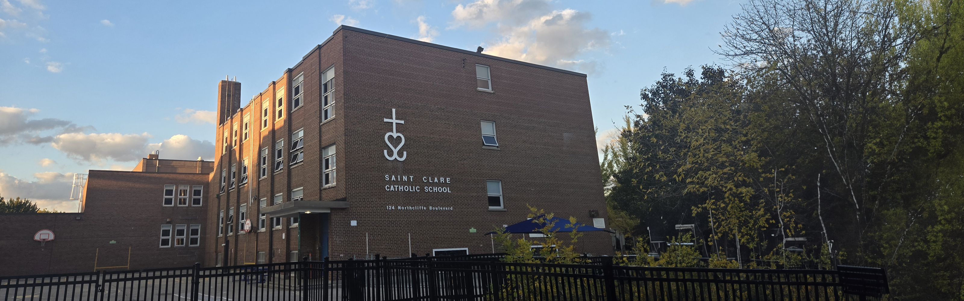 The front of the St. Clare Catholic School building.