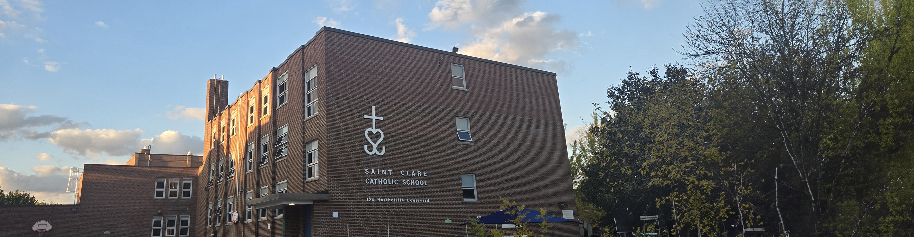 The front of the school building.