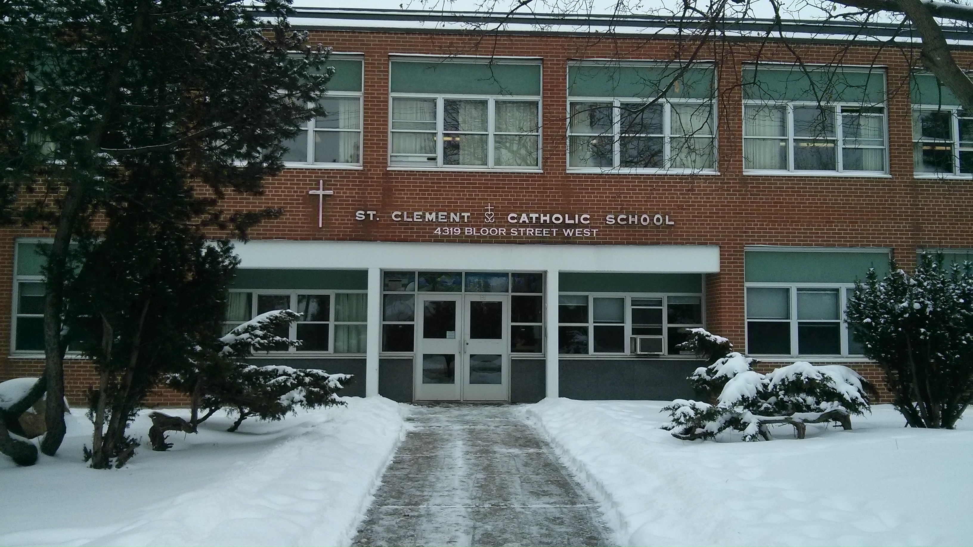 The front of the school building.