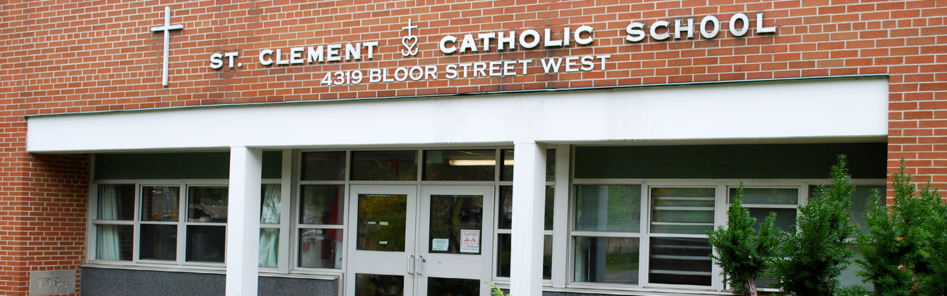 The front of the school building.