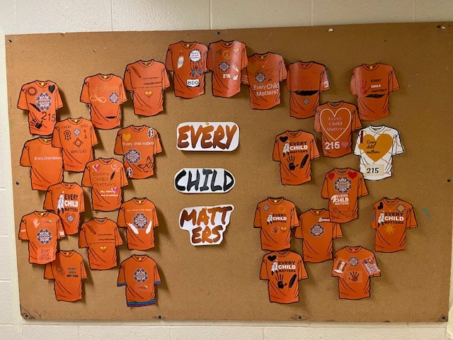 Every Child Matters collaborative art display of orange shirts