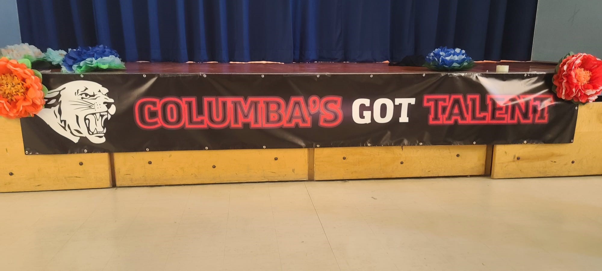 Columba's got talent display banner in the St. Columba auditorium