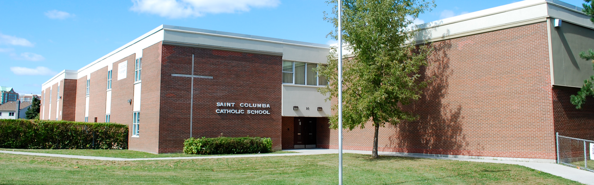 The front of the school building.