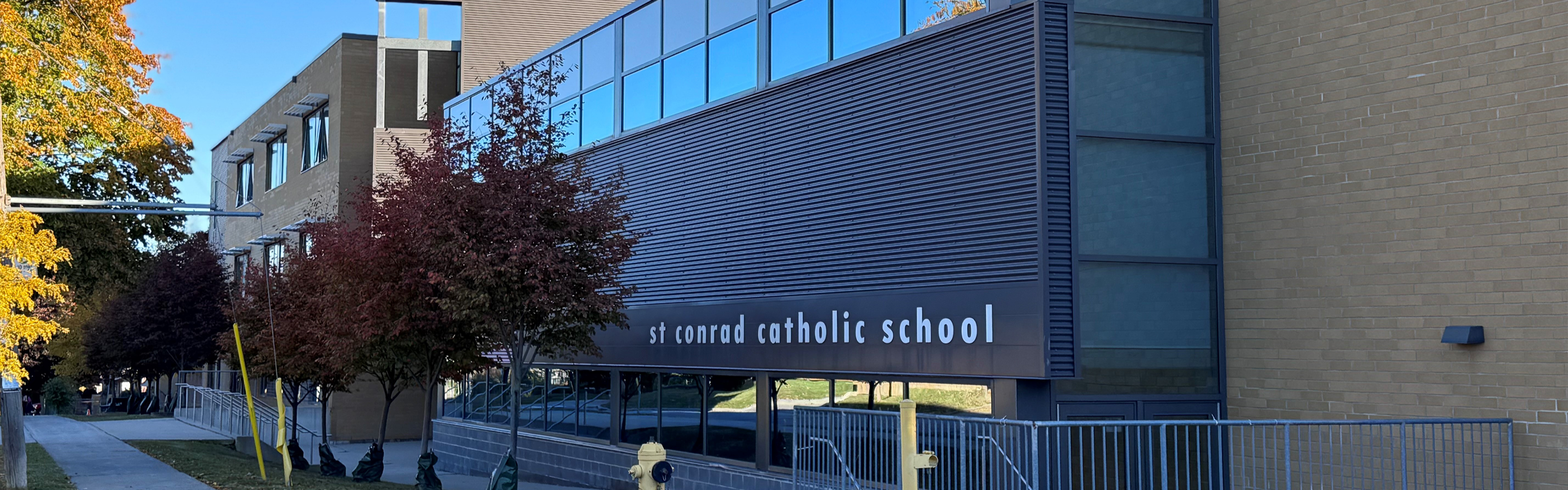 The front of the St. Conrad Catholic School building