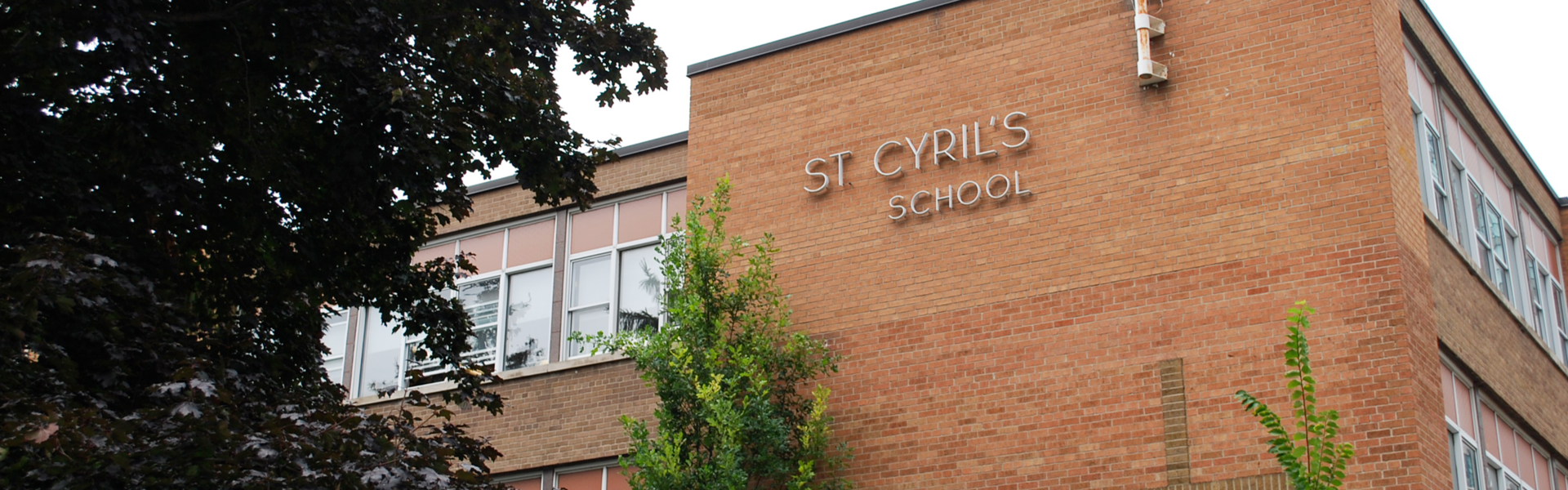 The front of the school building.