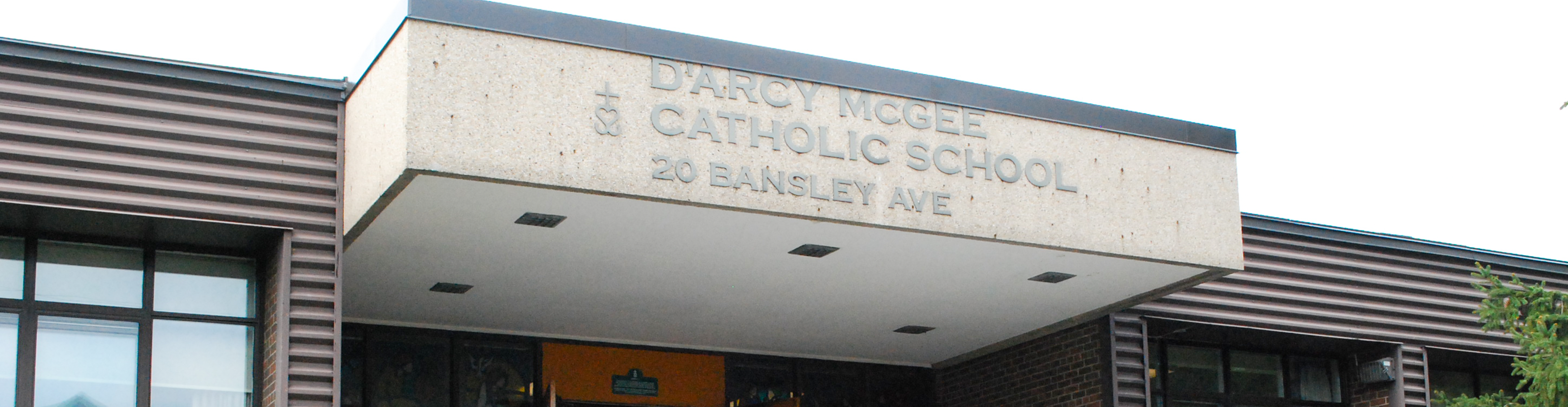 The front of the school building.